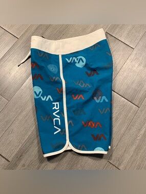 RVCA 4-Way Dobby Stretch Teal Board Shorts White Trim  size 32